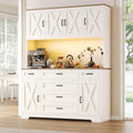 Yanosaku 71" Tall Pantry Cabinet with LED Lights & Charging Station, Farmhouse Kitchen Hutch with 6 Drawers & Adjustable Shelves, Spacious Storage Cabinet for Dining Room, White