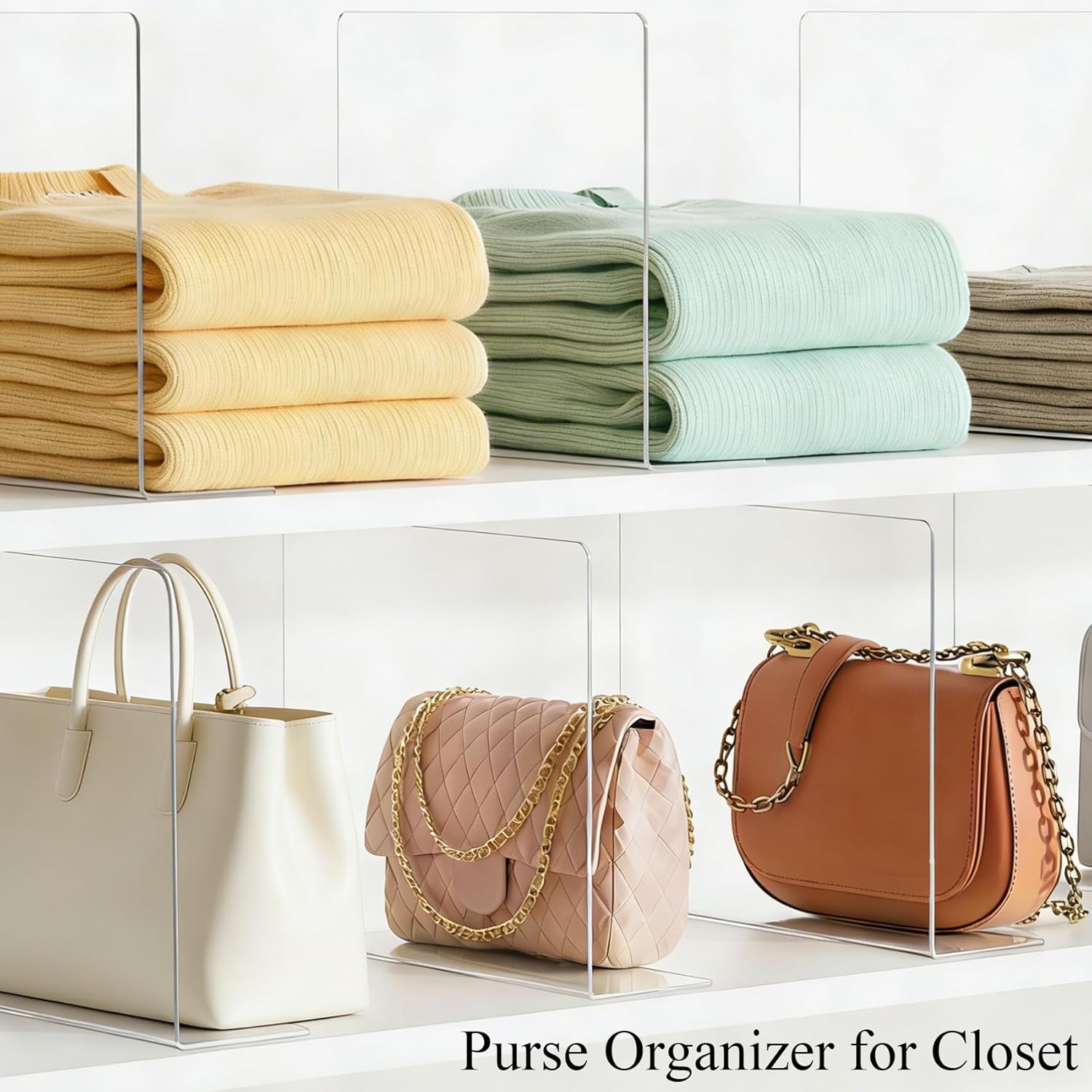 Shelf Dividers for Closet Organization: 10" Tall x 12" Deep Acrylic Closet Shelf Dividers for Clothes Sweater Purse - Clear Organizers and Storage Separators for Home Space Saver Enthusiasts