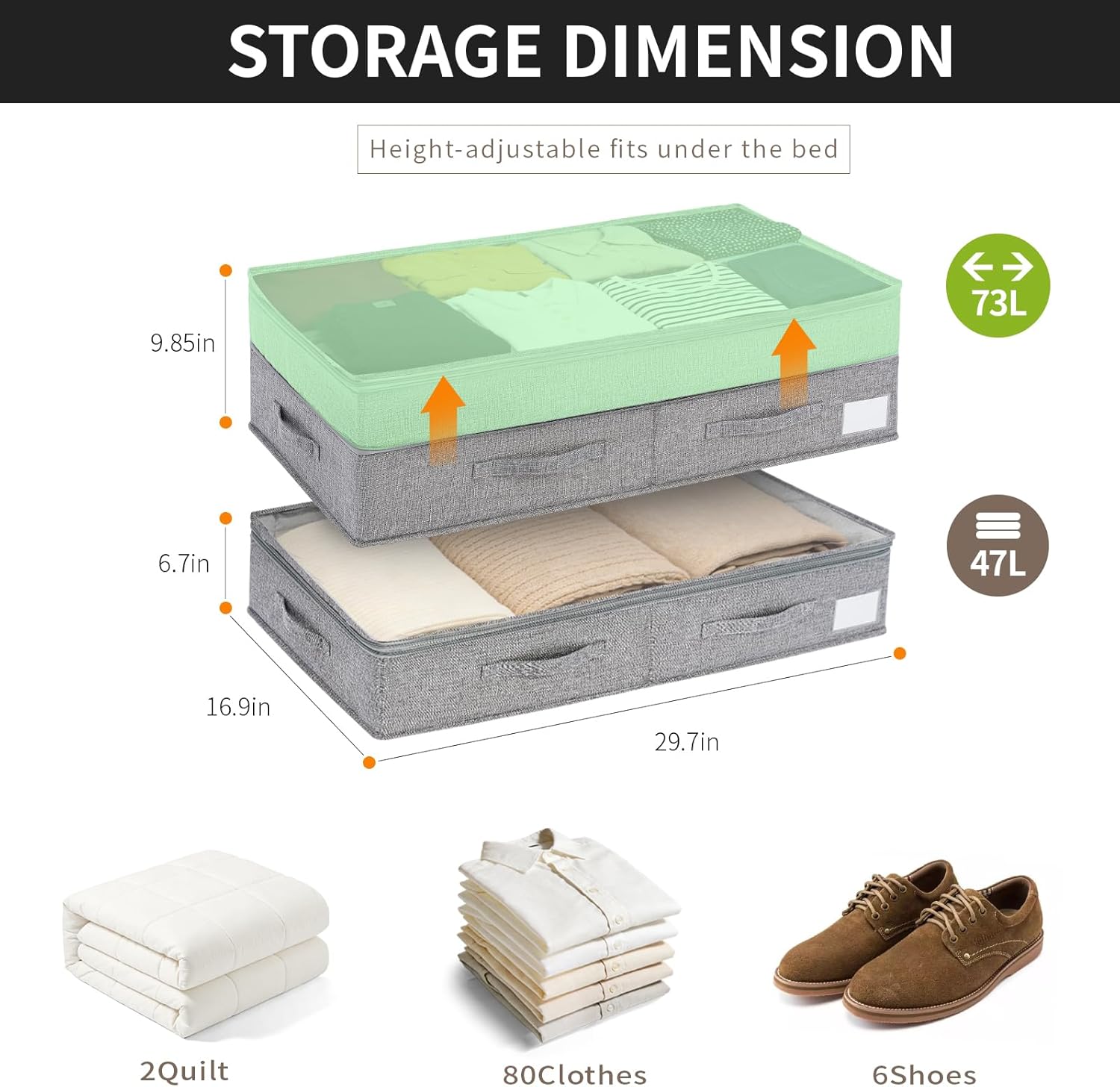 Under Bed Storage Containers with Lids, Foldable Underbed Organizer with Handles, Large Closet Storage Bins for Clothes, Blankets, Shoes, Bedroom Organization (2 Pack)