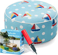 AURASUN Inflatable Outdoor Ottoman Pouf - Portable Footstool with Handle D20” x H10” - Air Pump Included for Outdoor Indoor Use - Comfortable Foot Rest or Seating for Camping or Pool (Light Blue)