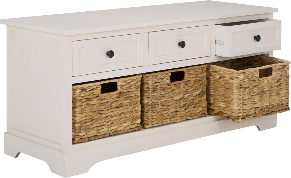 SAFAVIEH Home Collection – Damien Ivory 6-Drawer Storage Bench, Mixed-Material Cottage Design, Fully Assembled (AMH5701K)