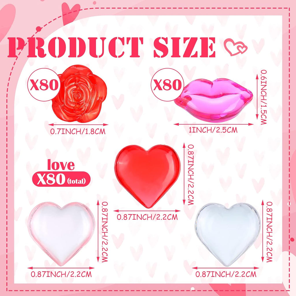 Deekin 240 Pcs Mini Heart Vase Filler Acrylic Table Scatter Heart Ornaments Mini Lips Small Rose Flower Beads Table Scatter for Engagement Wedding Anniversary Party