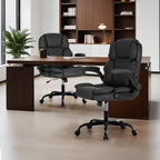 Office Desk Chair, Conference Room Chairs, Mid Back Executive Leather Chair,Ergonomic Home Computer Chair, Modern Office Chair with Adjustable Flip-Up Arms and Rocking Function (Black)