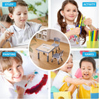 UNICOO - Kids 23""x23"" Three Piece Study Table and Chairs Set, Height Adjustable Plastic Children Art Desk with 2 Seats, Kids Multipurpose Activity Table Set (Maple Top with Grey Border), KT-TCO1