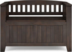 SIMPLIHOME Acadian Solid Wood 36 inch Wide Small Storage Bench and 31.5 inch Wide Shoe Storage Cabinet in Brunette Brown for the Living Room, Entryway, and Family Room, Transitional Style