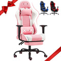 ECOTOUGE PC Gaming Chair Massage Ergonomic Office Desk Chair Racing PU Leather Recliner Swivel Rocker with Headrest and Lumbar Pillow, Pink-White