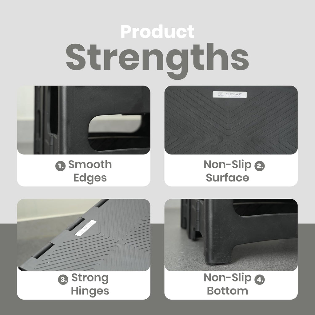 2 Step Folding Stool Non Slip Foldable Step Stool 8 and 17 Inch Dual Height330 lb Capacity Portable Foot Stool for Kitchen Bathroom Black