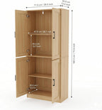 DIYART 71" Tall Kitchen Pantry Cabinet, Freestanding Food Storage Organizer with Doors & Adjustable Shelves, Large Utility Hutch Cupboard for Dining Room, Kitchen & Home Office, Oak