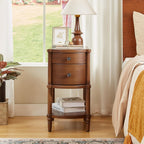 ONBRILL Narrow End Table with Charging Station, Pre-Assembled Nightstand with 2 Drawers & Shelf, Vintage Rustic Side Table with Storage, Wood Bedside Table for Bedroom Living Room, Walnut