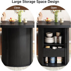 47 inch Round Dining Table for 4, Circle Kitchen Table with 2-Layer Storage Shelf and a Drawer, Modern Farmhouse Dinner Tables with Sliding Door and Wood Strip Base for Kitchen, Living Room (Black)