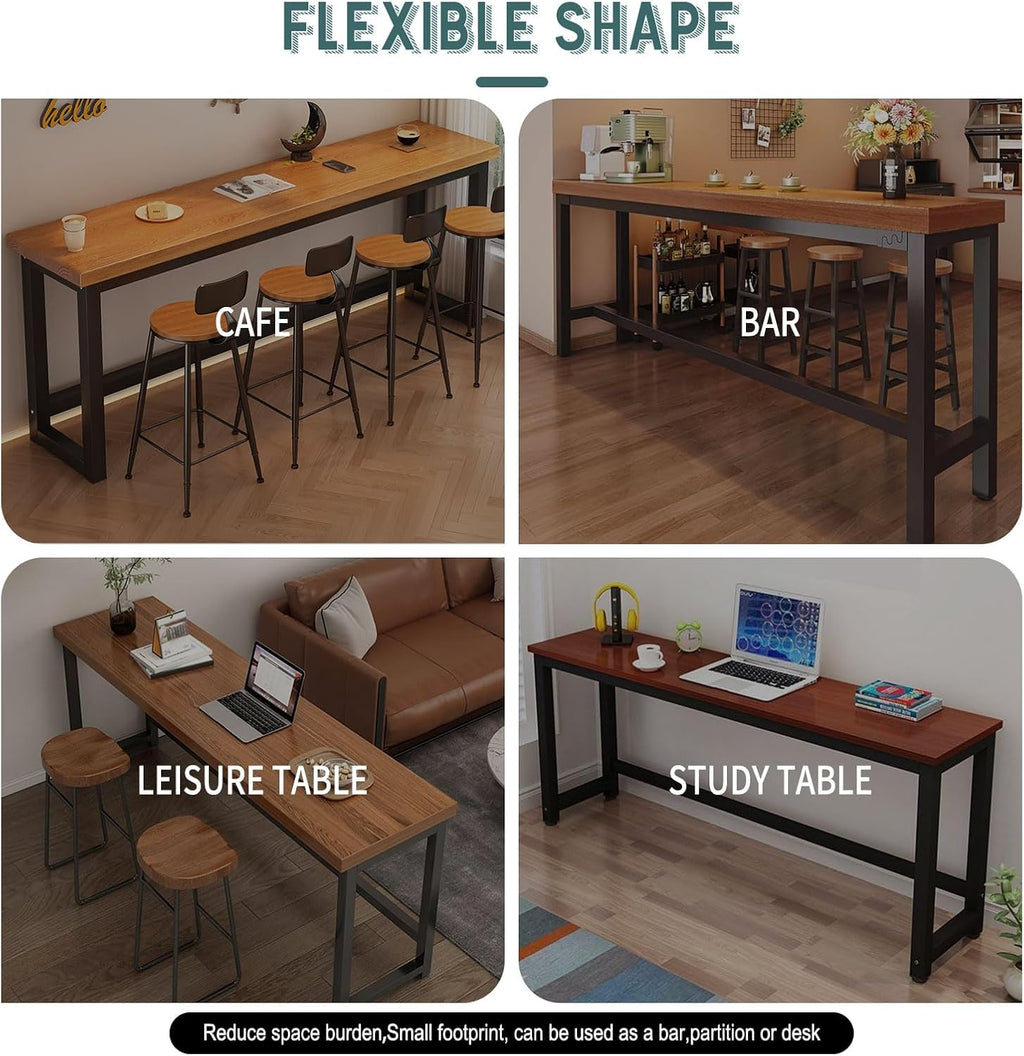 Counter Height Bar Table, Long Pub Table with 1" Top, Sturdy Metal Frame & Adjustable Feet for Kitchen, Living Room, Restaurant, Bar Use
