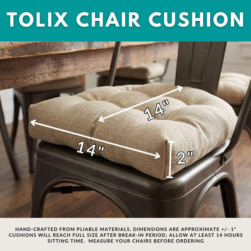 Barnett Home Decor Metal Chair Cushions - 14x14 Chair Cushions for Tolix Chairs - Machine Washable, 100% Cotton, Made in USA - Farmhouse Chair Pads - Ticking Stripe Natural Pack of 4