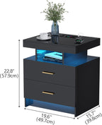 Lvifur Smart Nightstand with RGB Lights & Wireless Charging Station - Black | Motion Sensor, Dynamic & Static Lights, Adjustable Brightness, USB & Type-C Charging, Drawers with Metal Rail, 3 Compartments