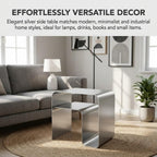 Stainless Steel Side Table, Modern End Table with Double Storage, One-Piece Forming Design, No Assembly, Silver Accent Table for Living Room Bedroom Balcony (2.0 Thickness)
