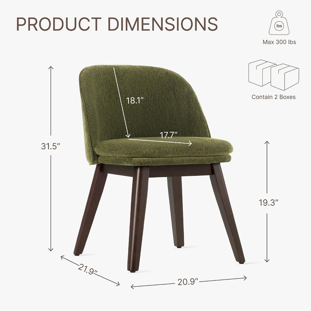 KISLOT Wooden Dining Chairs Set of 4, Fabric Upholstered Modern Dining Room Chairs with Double-Layer Thick Seat Cushion & Ergonomic Backrest for Restaurant, Kitchen and Café, Green, 2 Boxs