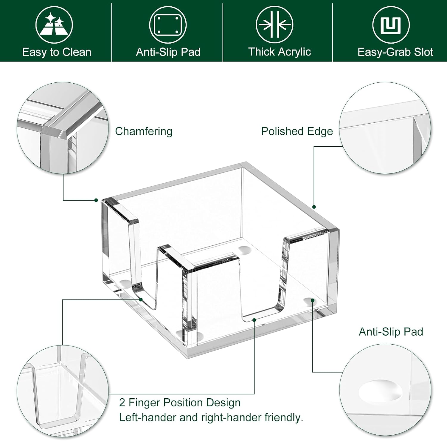 Acrylic Sticky Note Holder, Self-Stick Note Pad Holder W/O Pads - Note Dispenser Memo Pad Holder Desk Organizer for School Office Home (3''x3'' Clear)