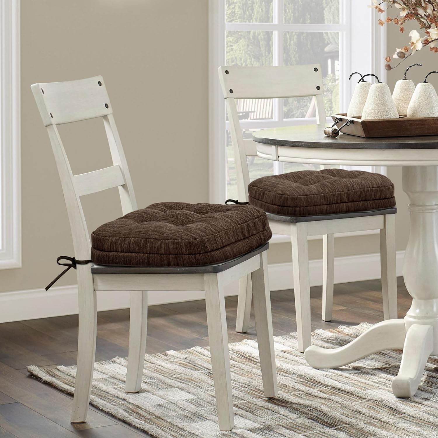 Shinnwa Dining Chair Cushions Set of 6, Dual-Layer Memory Foam Kitchen Chair Cushions, Patented Design Seat Pads with Ties, 16.5 x 16.5 x 3.5in, 6 Pack, Dark Brown