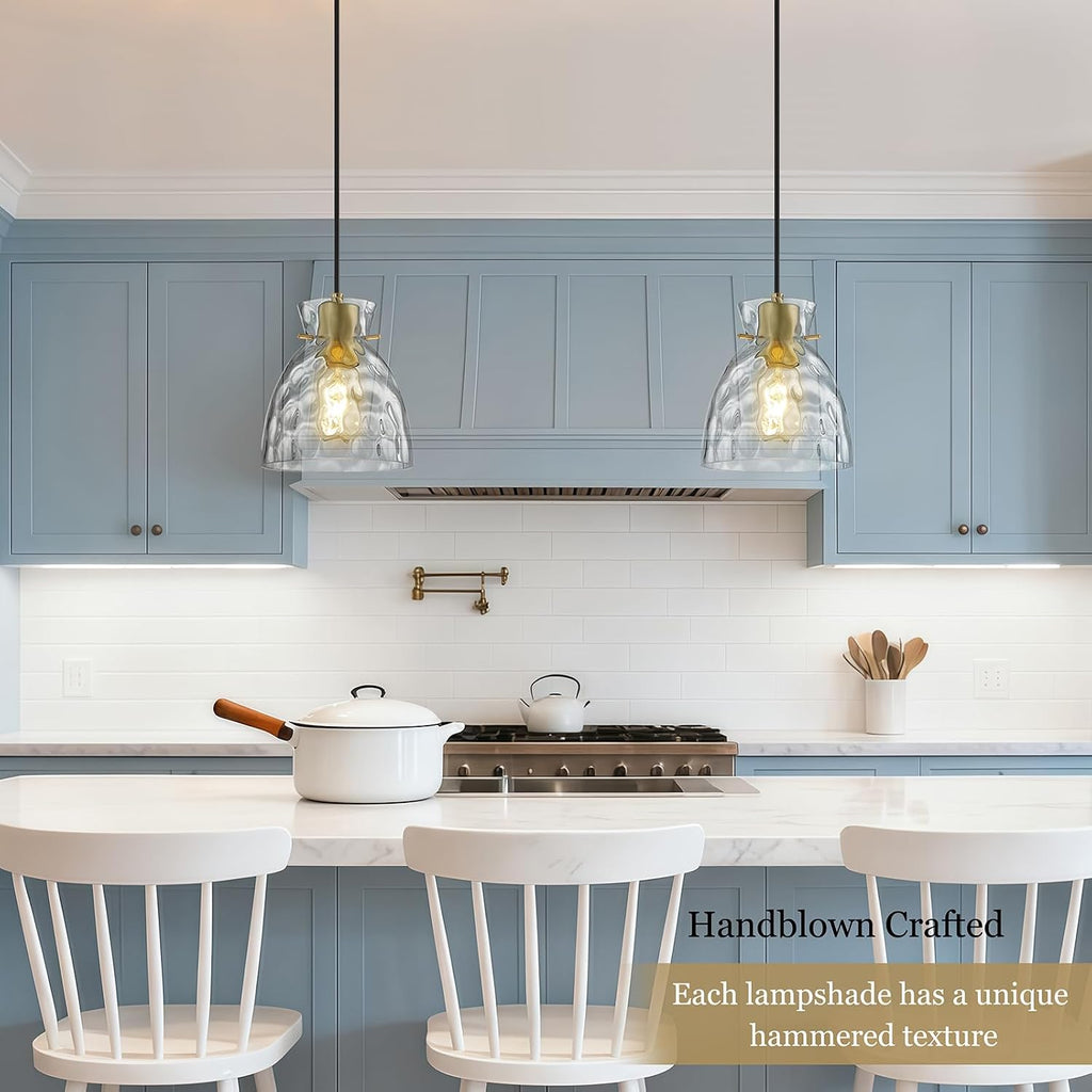 5.9" Mini Black Gold Pendant Lights Kitchen Island 2 Pack, Small Brushed Brass Hammered Glass Pendant Light Fixtures, Modern Hanging Lights Kitchen Pendant Lighting over Sink Bathroom Dining Room