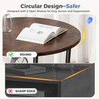 DUMOS Side Round Table for Living Room, 2-Tier Accent End Table with Storage Shelf,Sturdy Metal Frame Nightstand for Small Space, Round Bedside,Rustic Brown and Ink Black