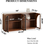 Sideboard Buffet Cabinet with Storage, Credenza Storage Cabinet for Living Room, Walnut Sideboard Wooden Accent Cabinet, Modern Coffee Bar Console Cabinet Walnut Buffet Cabinet with Arched Glass Doors