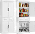 Yaheetech Kitchen Pantry Storage Cabinet with 4 Doors and 2 Adjustable Shelves, 72.5" Freestanding Tall Cupboard Cabinet with Drawer for Dining/Living Room, White