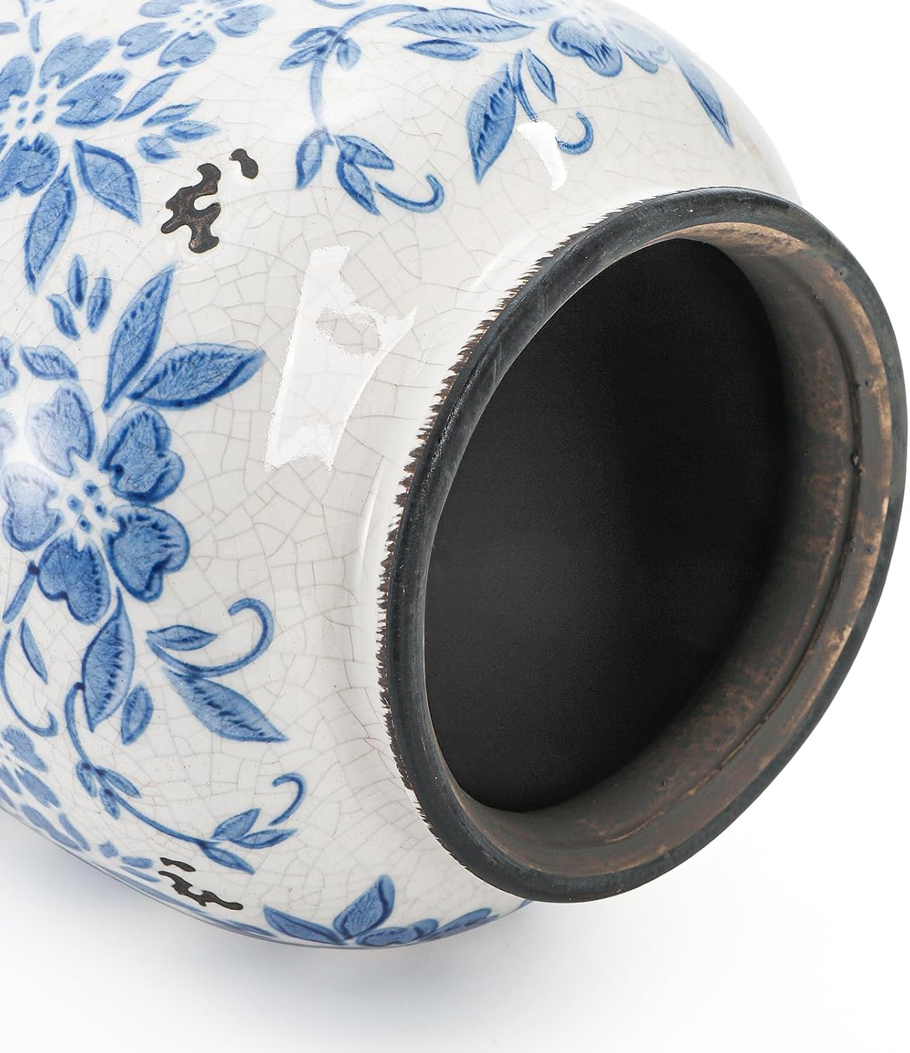 Goaste Vintage Blue and White Porcelain Vase, 7.7 Inch Chinoiserie Ceramic Flower Vase, Decorative Ice Crackle Pottery Vases, Handmade Oriental Floral Terracotta for Home Decor, Table Centerpiece