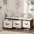 Storage Bench, 43.3" Bamboo Storage Chest with 3 Drawer, Entryway Bench with Cushioned Seat, Shoe Bench with Storage Toy Box, Toy Chest Storage Bench for Entryway, Living Room, Bedroom, Walnut