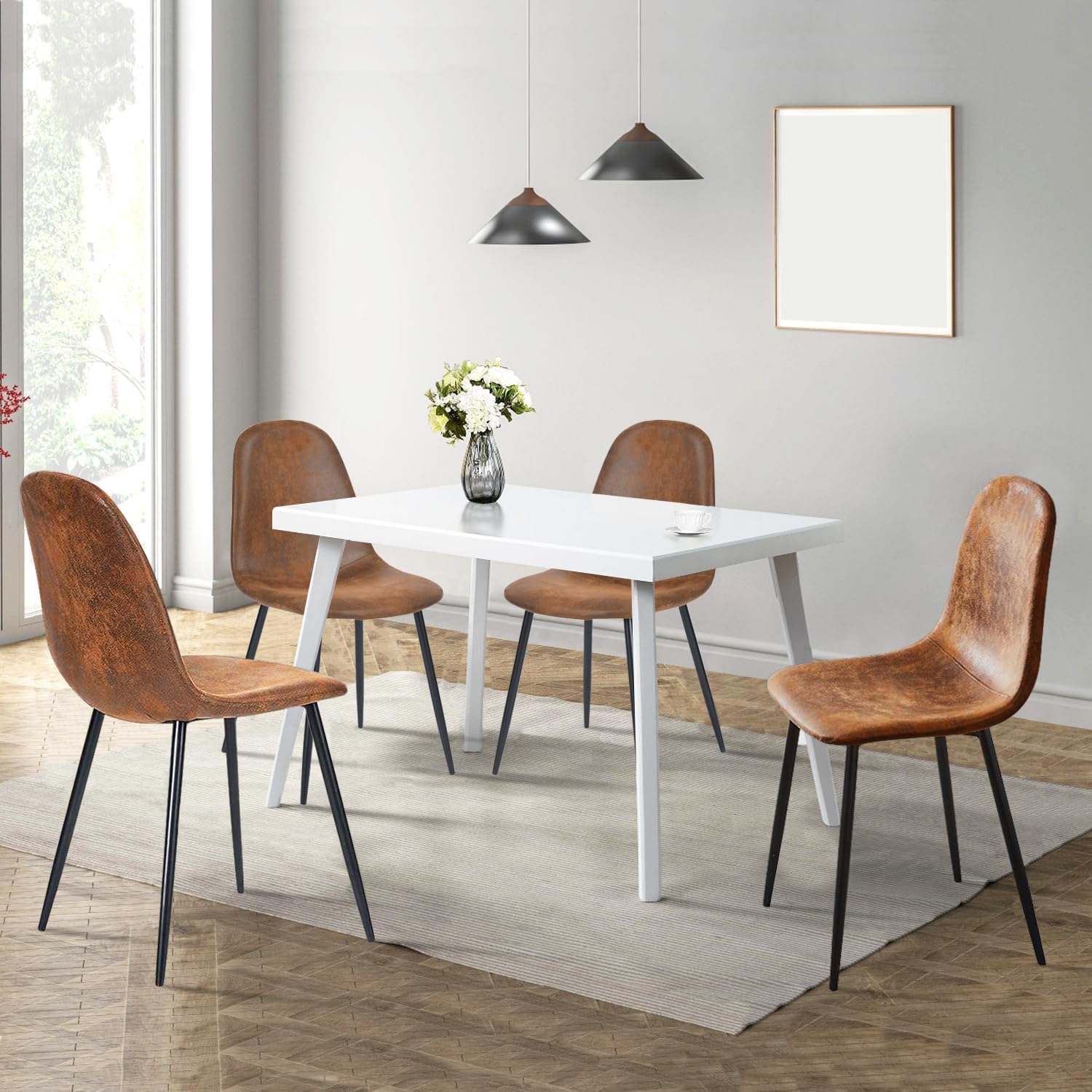 FurnitureR Mid-Century Modern Suede Dining Chairs Set of 4 with Metal Legs, Upholstered Fabric Accent Side Chair for Dining Room, Kitchen Living Room, Café, Brown