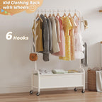 Kids Clothing Rack with Storage Box, Kids Dress Up Storage for Coats, Small Garment Rack for Hanging Clothes, Dress Up Holder with Wheels