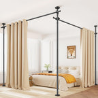 Room Divider Curtain Rod, No Drilling Wall Divider for Room Separation, Adjustable 4-10ft(H) 28-114inch(W) Heavy Duty Temporary Wall Divider Floor to Ceiling Tension Rod,Black