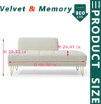 HRVEOCEI 56.3" Modern Ottoman Velvet Bench for Bedroom, Upholstered Entryway Footrest Window Bench with Backrest & Gold Metal Legs for Living Room (Beige)