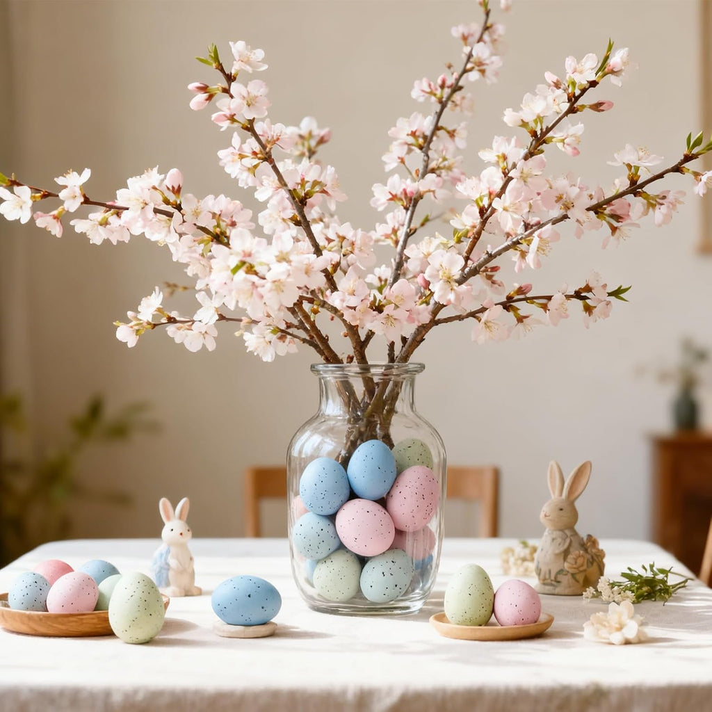 24Pcs Easter Speckled Eggs - Assorted Sizes Faux Pastel Chicken Eggs for Vase & Bowl Filler, DIY Easter Spring Home Party Favors and Wedding Table Decorations