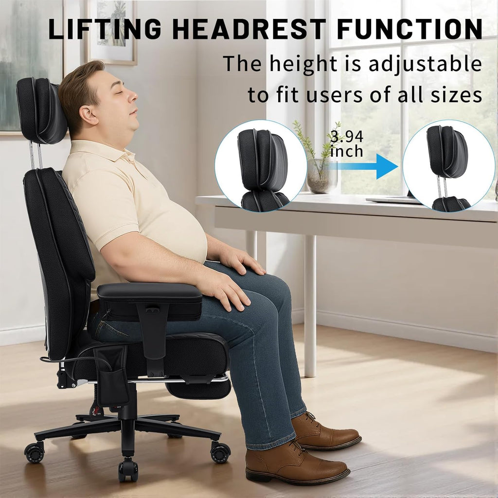 HOFFREE 500lbs Big and Tall Office Chair for Heavy People Executive Desk Chair with Adjustable Lumbar Support Comfy Wide Office Chair,Adjustable Padded Armrest,PU Leather,Black