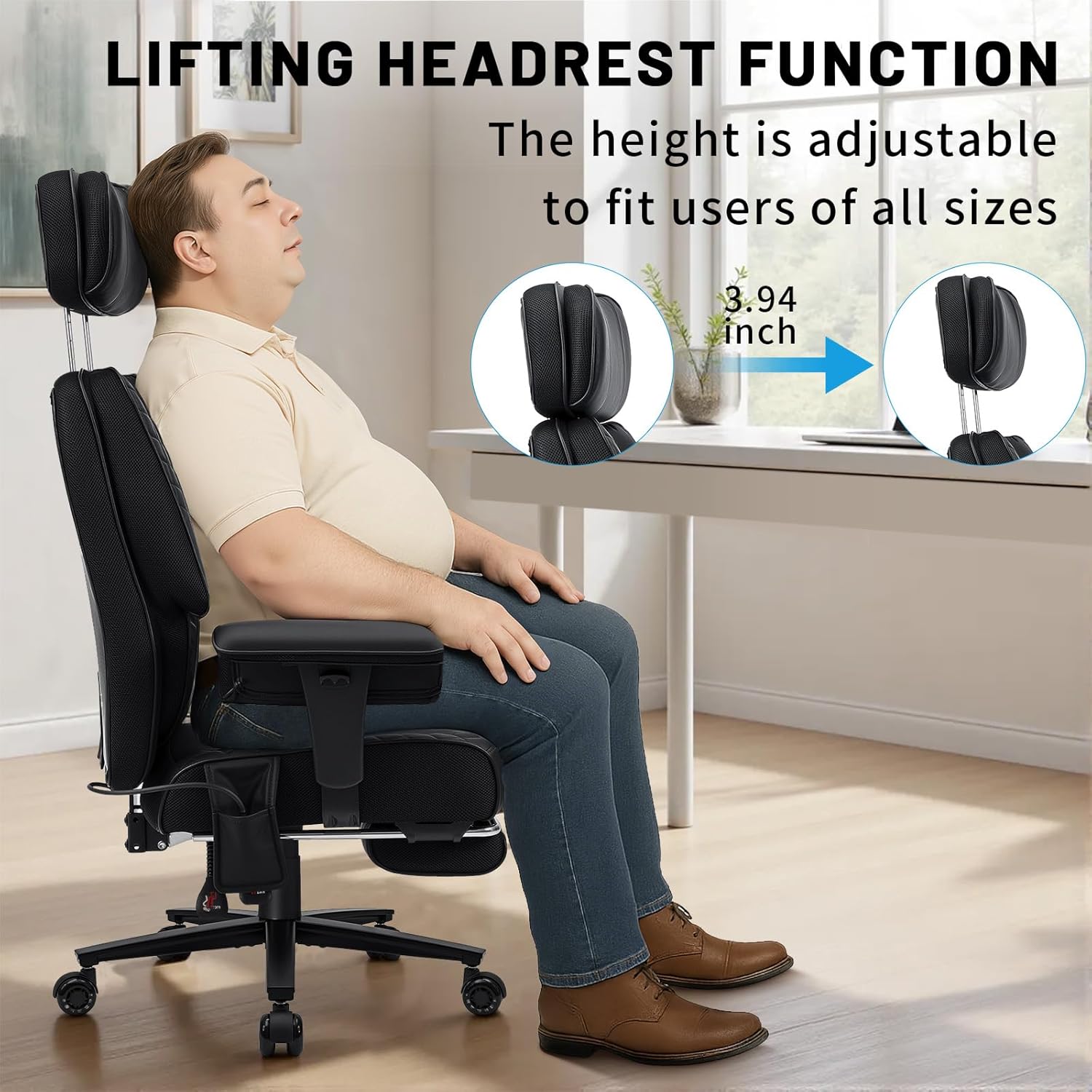 HOFFREE 500lbs Big and Tall Office Chair for Heavy People Executive Desk Chair with Adjustable Lumbar Support Comfy Wide Office Chair,Adjustable Padded Armrest,PU Leather,Black