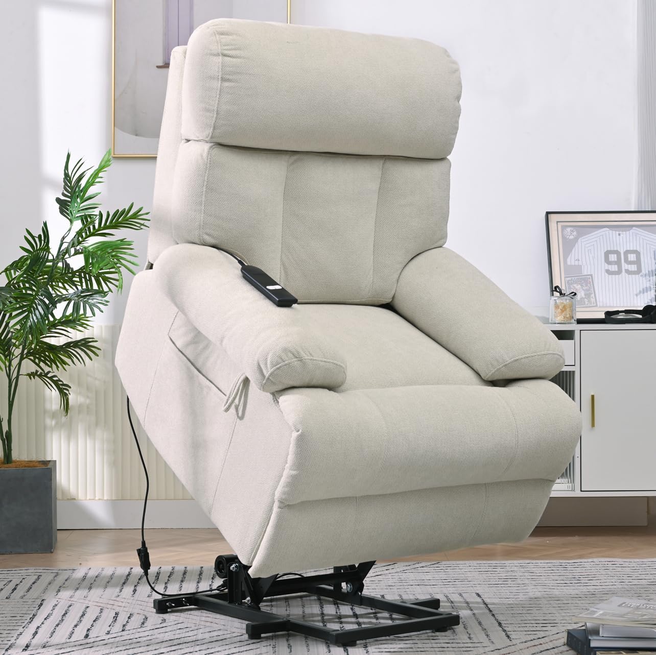 Electric Power Lift Recliner Chair for Elderly and Seniors,Oversized Recliner with Remote Control, Side Pocket, Spacious Seat, Perfect Home Theater Recliner Chair (Light Gray)