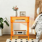 16inch Acrylic End Side Table, 3 Tier Orange End Table with Large Storage Modern Nightstand Coffee Table Accent Table for Compact Space Living Room Bedroom