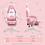 Dowinx Pink Gaming Chair with Cat Ears and Massage Lumbar Support, Ergonomic Computer Chair with Footrest and Headrest, Comfortable Reclining Game Chair 290lbs for Adults, Pink