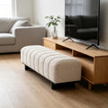 Soft Boucle Upholstered Bench Channel Tufted Surface Stable Black Base Bedroom Living Room Entryway Seating