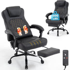 3D Kneading Massage Office Chair, 500lbs Big and Tall Ergonomic Reclining Office Desk Chair with Foot Leg Rest,Black