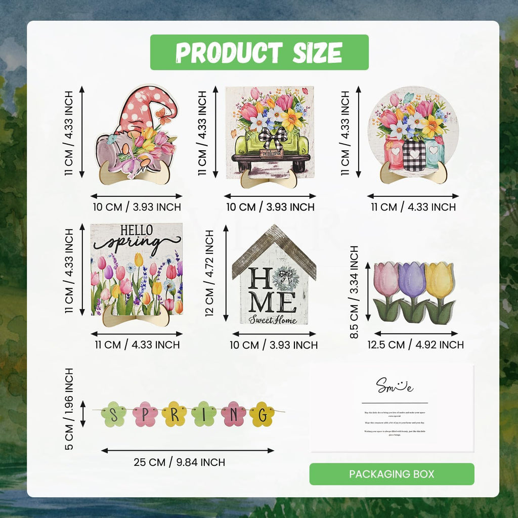 Smile Spring Wooden Decor Flower Floral Farmhouse Table Tray Home Kitchen, Spring Indoor Decoration