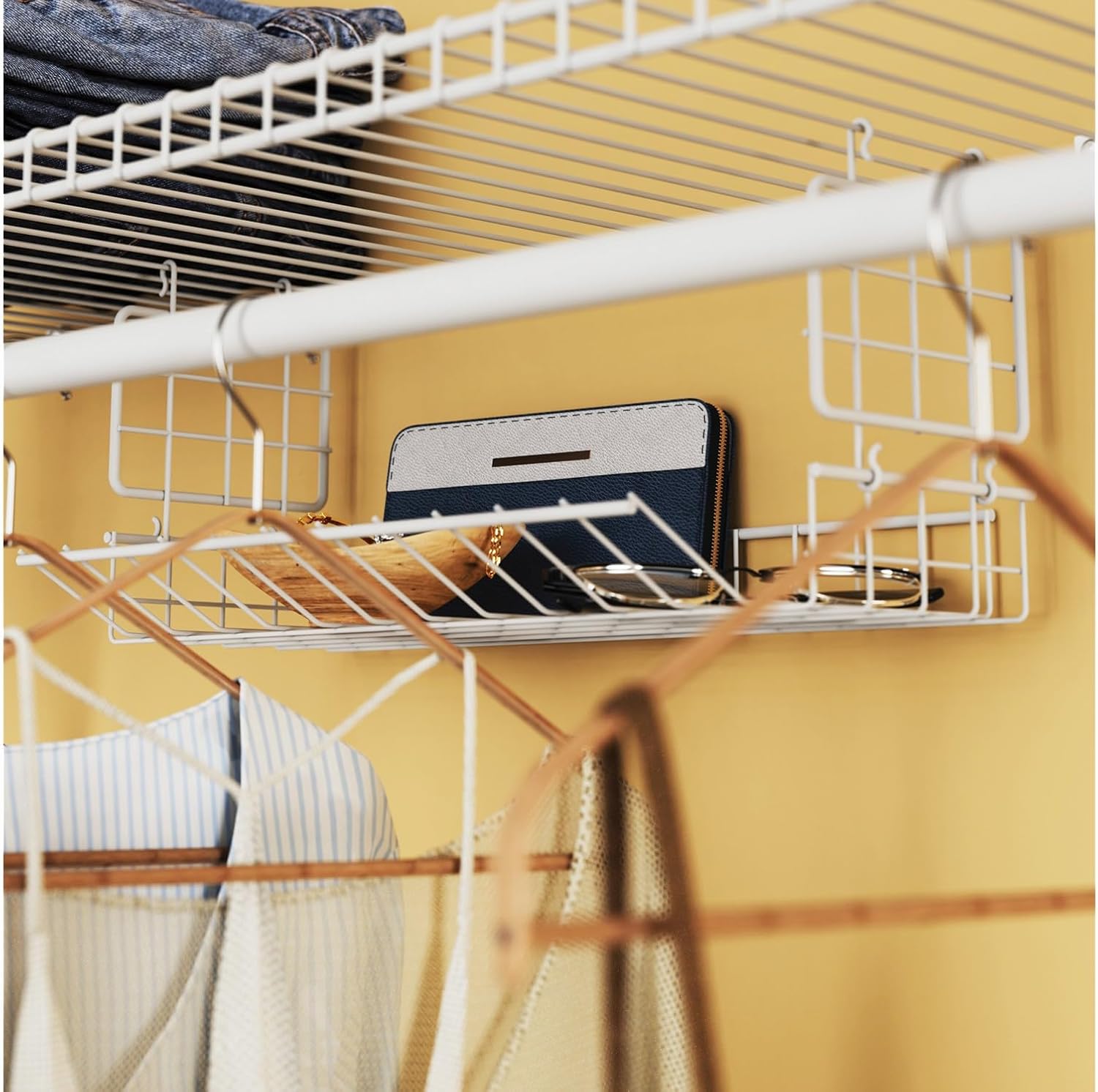 ClosetMaid Hideaway Hanging Wire Shelf for Closets, Pantries, Laundry Rooms, 6.89" H x 15.45" W x 7.78" D, White, 6-Pack