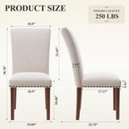COLAMY Upholstered Parsons Dining Chairs Set of 2, Fabric Dining Room Kitchen Side Chair with Nailhead Trim and Wood Legs - Beige