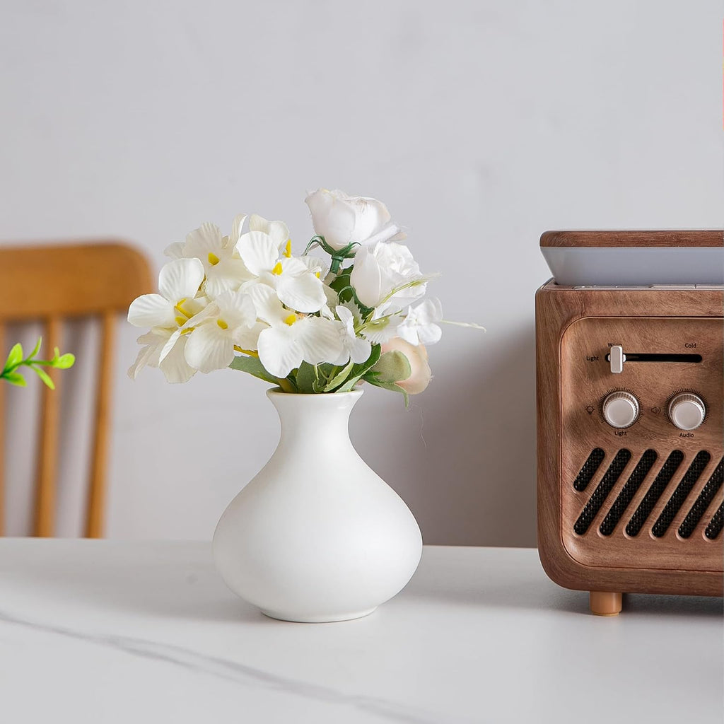 White Ceramic Bud Vase Set of 5, Mini Vases for Flowers, Decorative Small Vases for Home Decor, Boho Wedding Centerpieces, Living Room, Dining Table & Shelf Decor