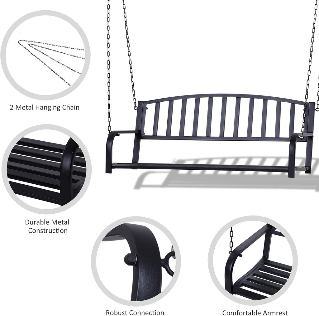 2-Person Patio Swing 528 lb Weight Capacity Powder-Coated Steel with Slatted Seat