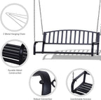 Powder-Coated Steel 2-Person Outdoor Swing Bench for Porch, Deck, Patio with 528lb Capacity, Black
