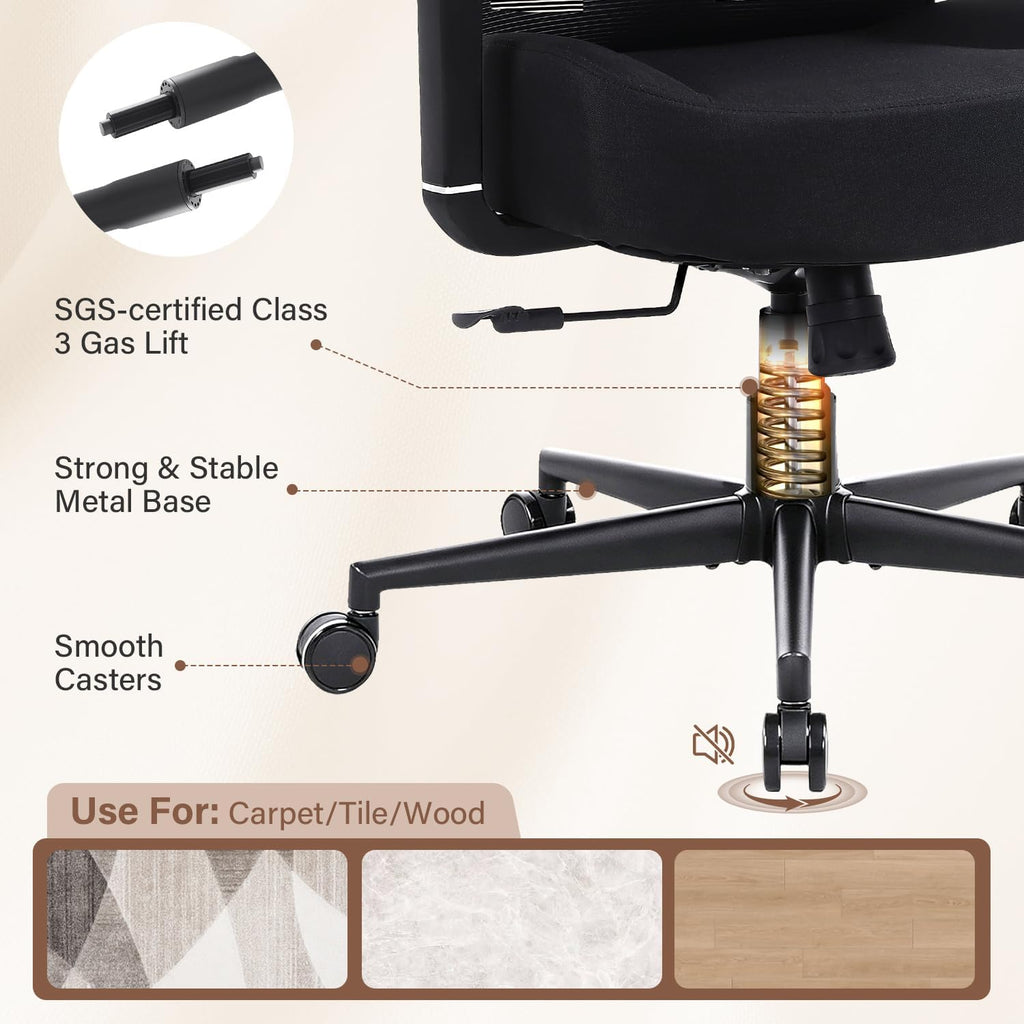 600lbs Big and Tall Office Chair with Adjustable Lumbar Support,Ergonomic Heavy Duty Office Chair for Heavy People,Mesh Desk Chair with Wide Seat for Home