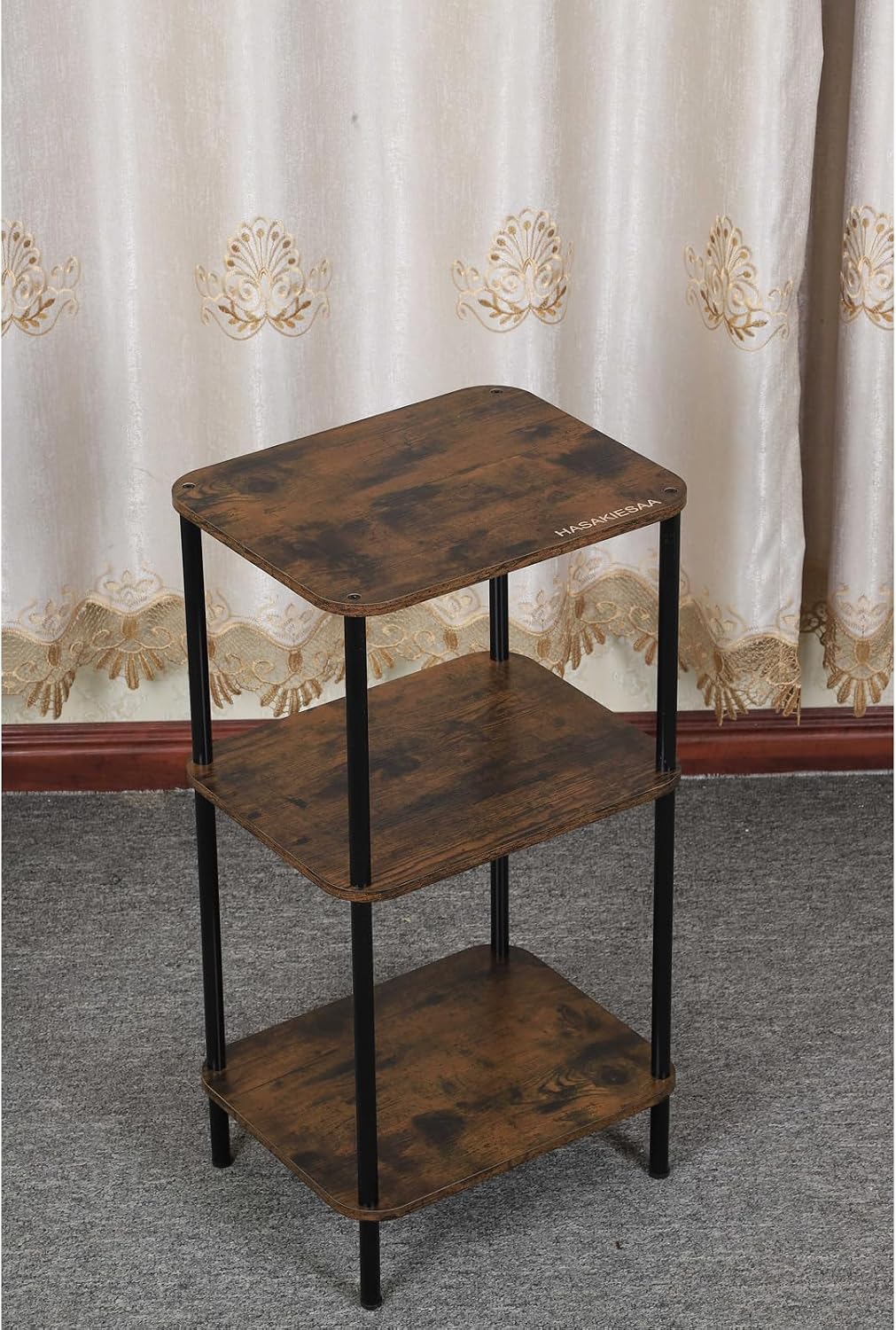 30 Inch Tall End Table with 3-Tier Storage, Slim Narrow Nightstand for Living Room, Bedroom, Sofa & Small Spaces, Lightweight, Rustic Brown