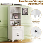 Modern Kitchen Pantry, Storage Cabinet with 4 Solid Wood Gourd-Shaped Legs, Adjustable Shelves, 5-Tier Bookshelf, Drawer, for Dining Room, Easy to Clean