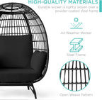 Best Choice Products Wicker Egg Chair, Oversized Indoor Outdoor Lounger for Patio, Backyard, Living Room w/ 4 Cushions, Steel Frame, 440lb Capacity - Black/Black