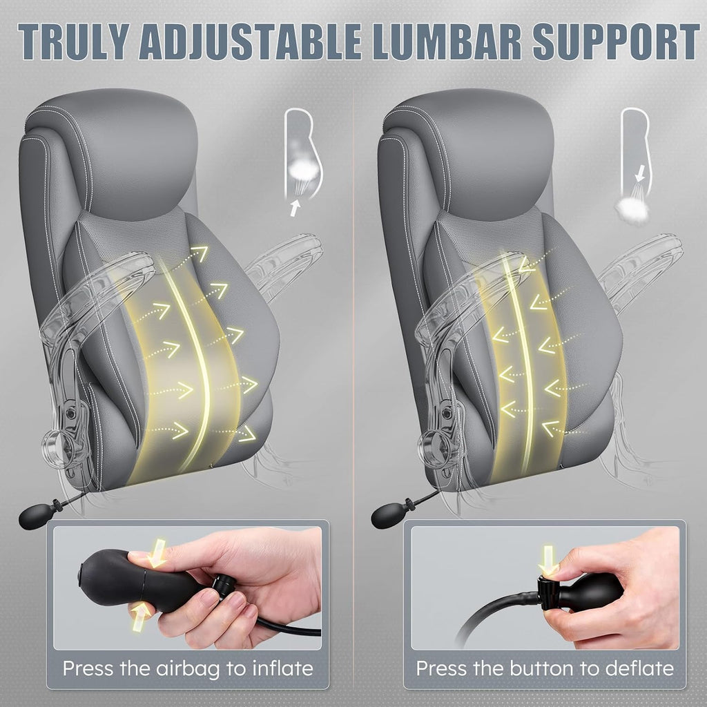 Ergonomic Office Chair, Big and Tall Office Chair, Executive Chair- Padded Leather Comfy Chair with Adjustable Lumbar Support & Flip-Up Arms, Swivel Chair for Home Office,2 Pack